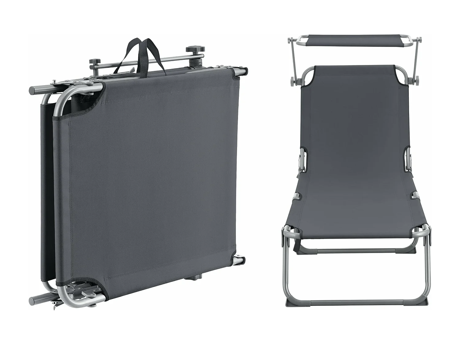 Espreguiçadeira com guarda-sol em aço poliéster prateado mate cinza escuro 03_0006411