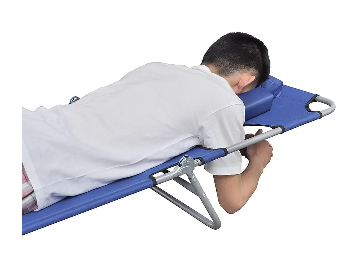 Espreguiçadeira espreguiçadeira espreguiçadeira jardim cama terraço móveis de exterior com almofada de cabeça aço revestido a pó azul 02_0012440