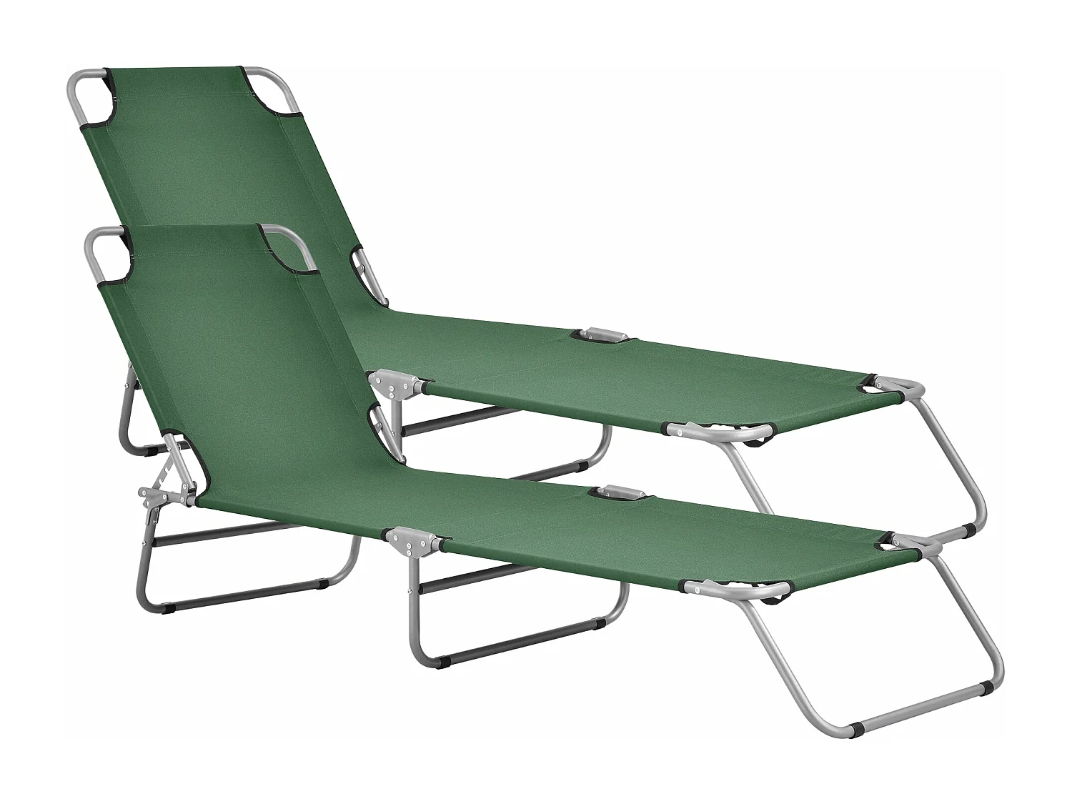 Set di 2 sdraio reclinabili acciaio poliestere argento opaco verde scuro 03_0006432