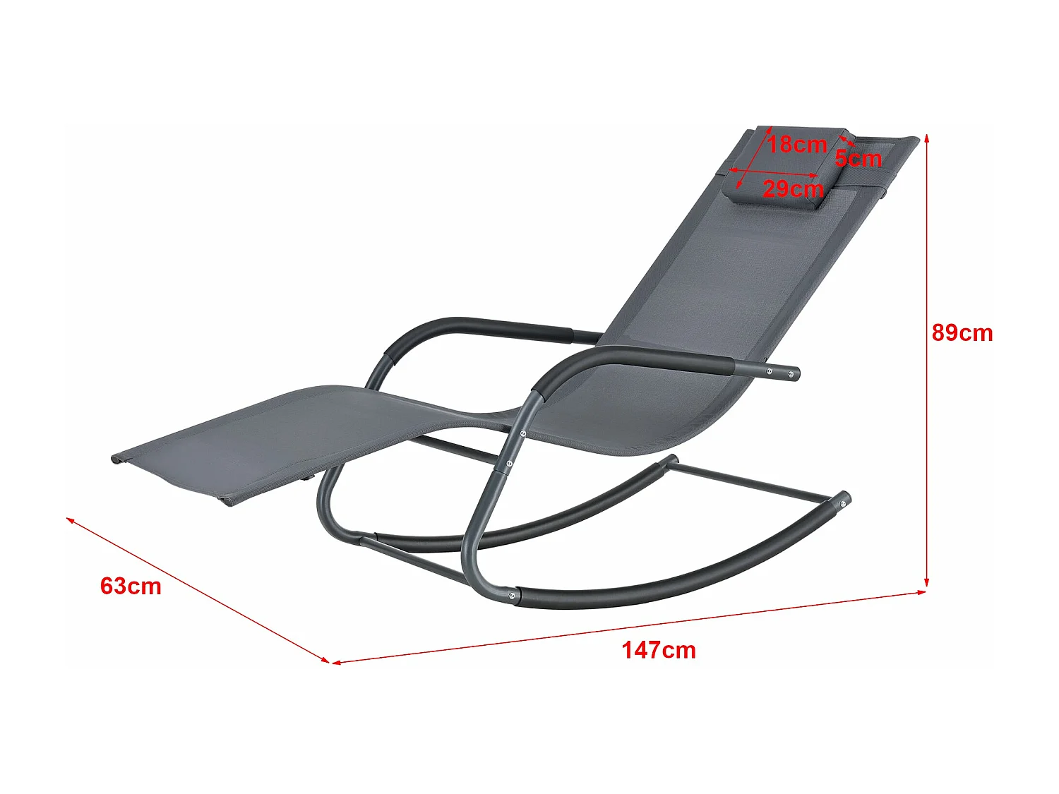 Lettino prendisole a dondolo in acciaio tessile 147 x 63 x 89 cm grigio scuro 03_0006403