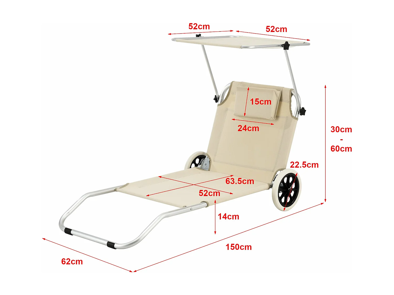 Transat bain de soleil aluminium argenté 150 x 62 x 114 cm 03_0006420