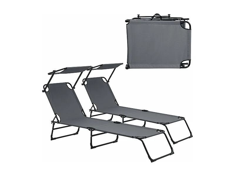 Conjunto de duas espreguiçadeiras dobráveis ​​com teto solar de relaxamento em aço 190 cm cinza escuro 03_0004512