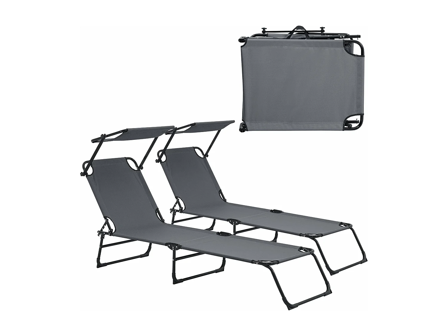 Conjunto de duas espreguiçadeiras dobráveis ​​com teto solar de relaxamento em aço 190 cm cinza escuro 03_0004512