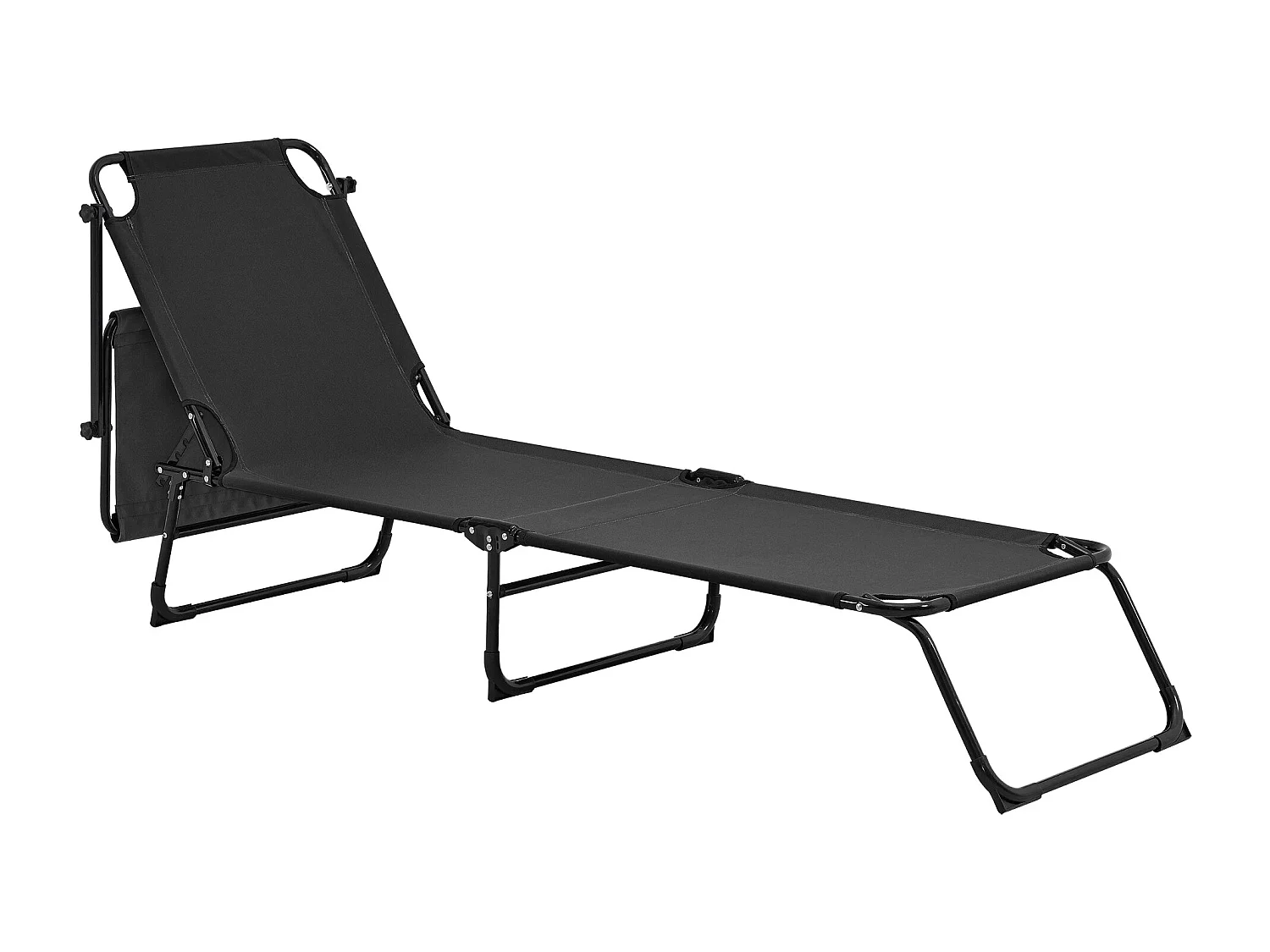 Juego de 2 tumbonas plegables de 190 cm con techo parasol relax de acero negro 03_0004513