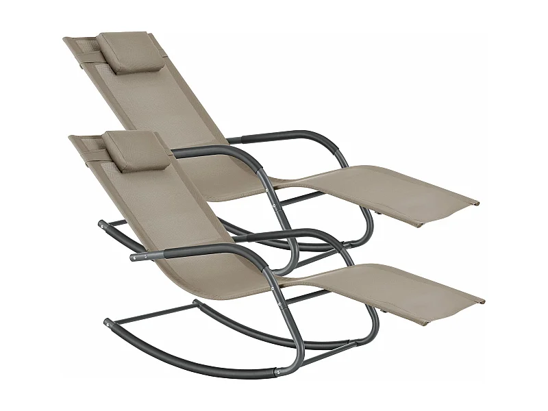 Conjunto de 2 espreguiçadeiras de balanço caracena aço têxtil bege 03_0006425