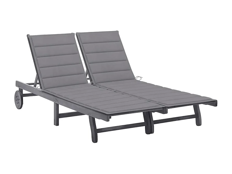 Espreguiçadeira espreguiçadeira para banhos de sol cama de jardim terraço mobiliário de exterior de 2 lugares com almofada cinza acácia 02_0012230