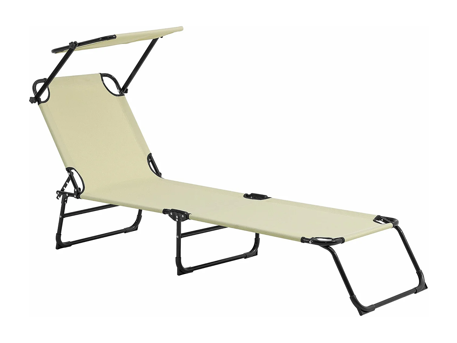 Conjunto de 2 espreguiçadeiras dobráveis ​​com guarda-sol de relaxamento em aço 190 cm creme 03_0004511