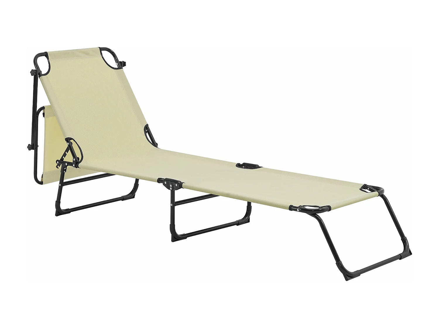 Conjunto de 2 espreguiçadeiras dobráveis ​​com guarda-sol de relaxamento em aço 190 cm creme 03_0004511
