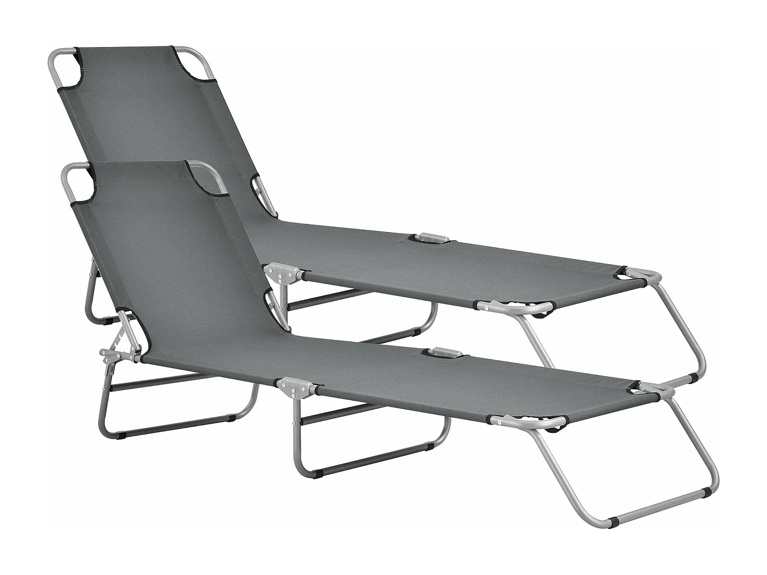 Juego de 2 tumbonas reclinables acero poliéster plata gris oscuro mate 03_0006431