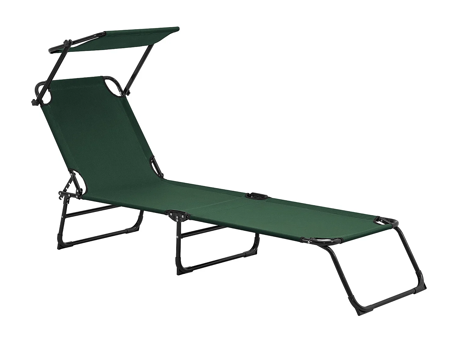 Juego de 2 tumbonas plegables con techo de acero parasol 190 cm verde oscuro 03_0004514
