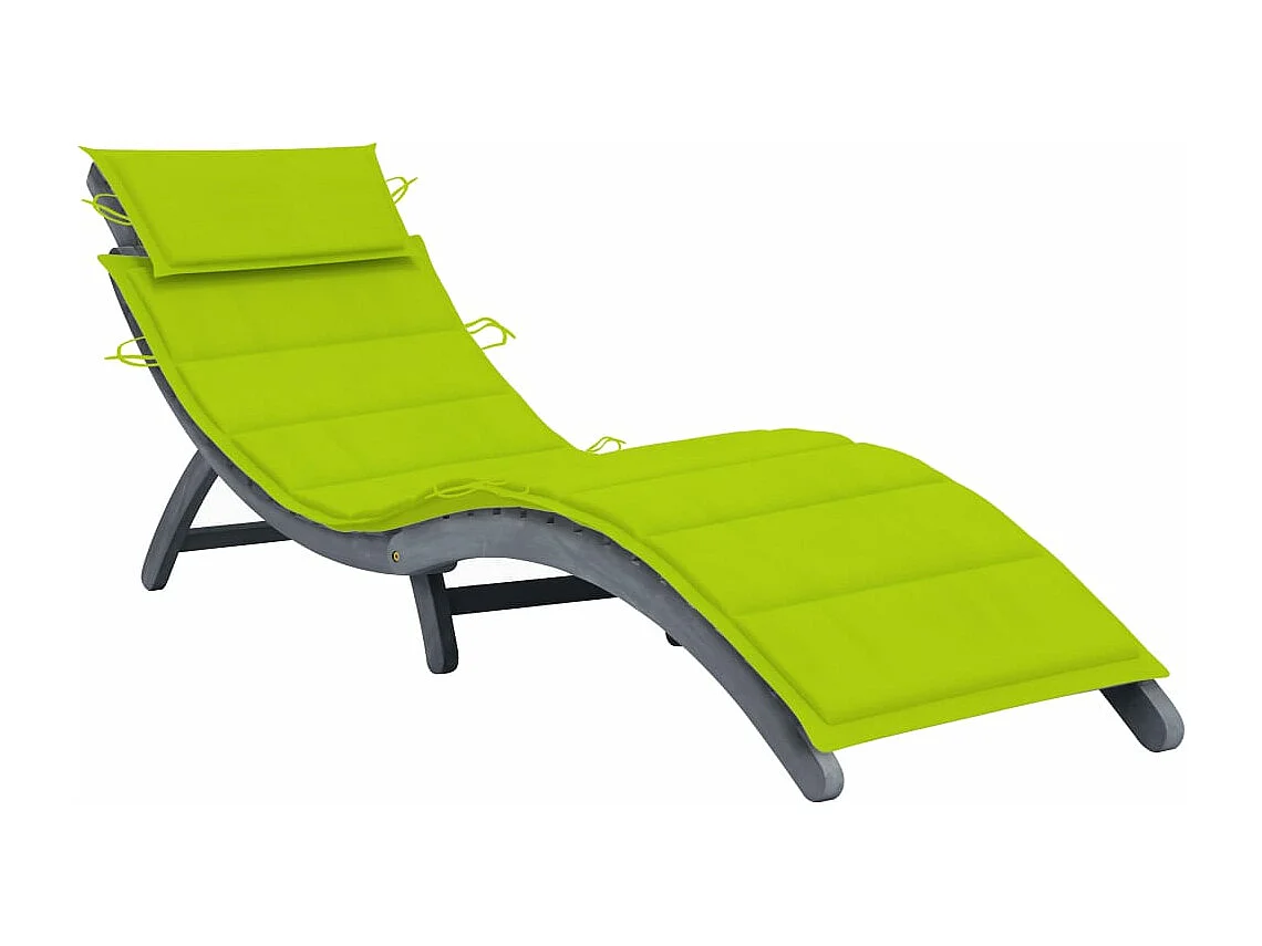 Espreguiçadeira espreguiçadeira espreguiçadeira jardim cama terraço móveis de exterior com almofada cinza madeira de acácia maciça 02_0012466