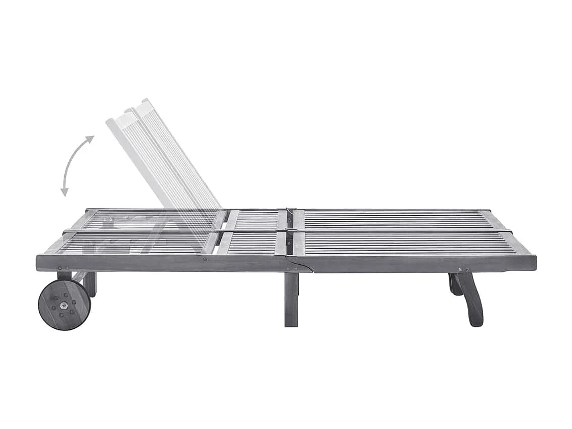 Espreguiçadeira espreguiçadeira para banhos de sol cama de jardim terraço mobiliário de exterior de 2 lugares com almofada cinza acácia 02_0012226