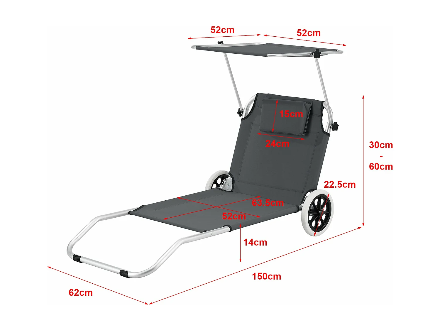 Transat bain de soleil aluminium argenté 150 x 62 x 114 cm 03_0006421