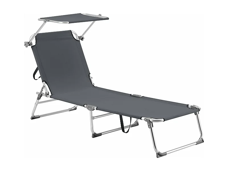 Lettino prendisole con parasole in poliestere alluminio argento opaco grigio scuro 03_0006413