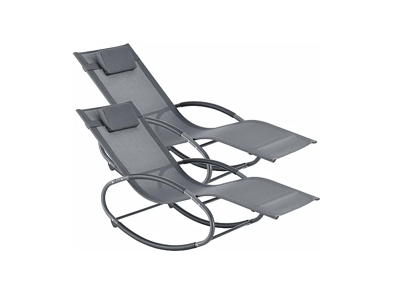 Conjunto de 2 espreguiçadeiras de balanço em aço têxtil cinza escuro 03_0006424