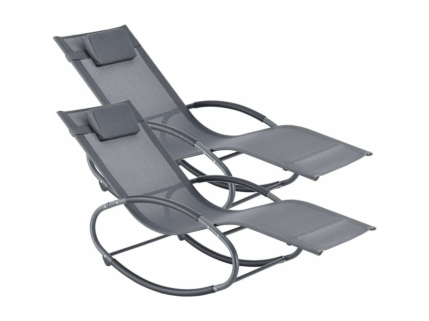 Set di 2 lettini prendisole a dondolo in acciaio tessile grigio scuro 03_0006424