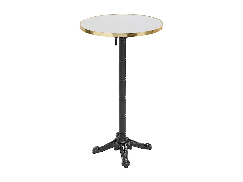 60 cm ronde hoge tafel met kantelbaar wit/gouden blad en zwarte poten