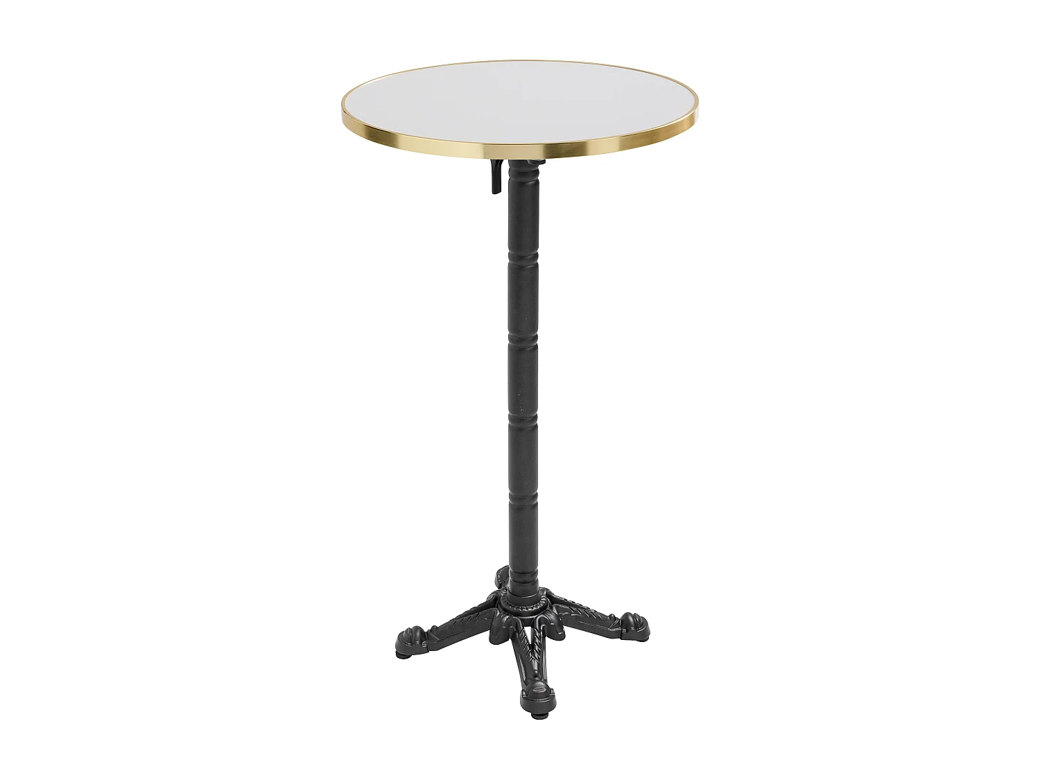 Table haute ronde 60 cm inclinable plateau blanc/doré et pied noir