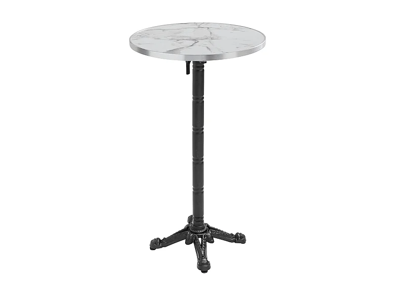 60 cm ronde hoge tafel kantelbaar wit/zilver en zwart marmeren blad