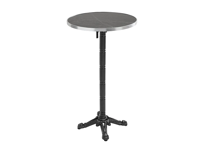 Table haute ronde 60 cm inclinable plateau marbre noir/argent et noir
