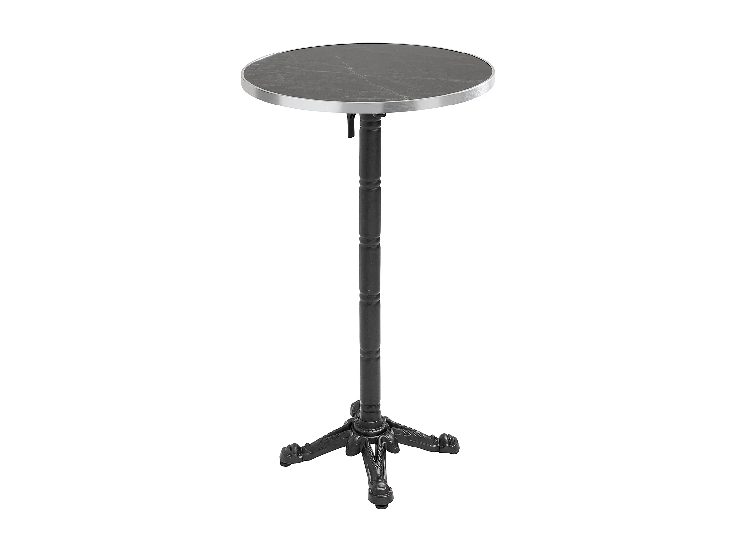 Table haute ronde 60 cm inclinable plateau marbre noir/argent et noir
