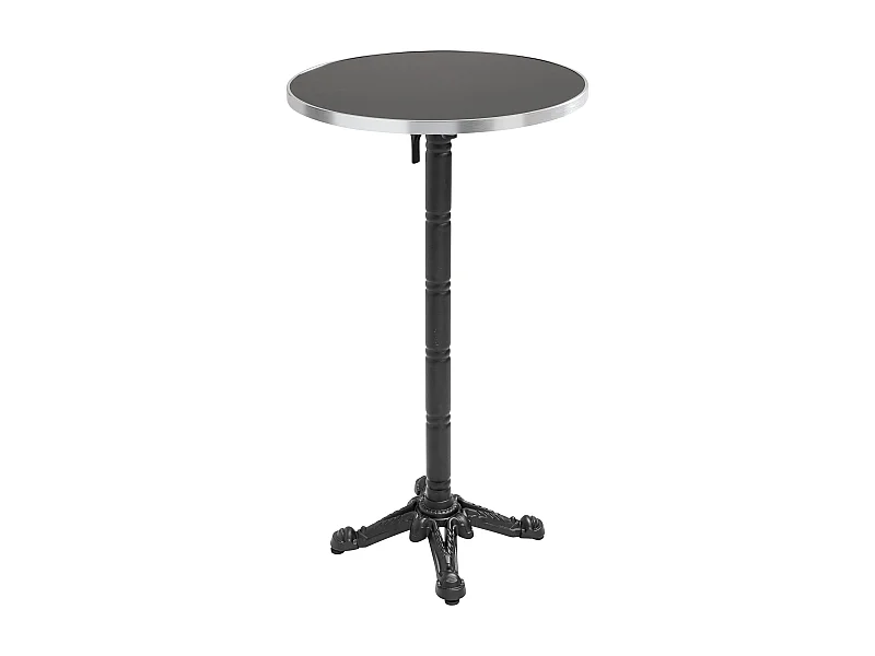Table haute ronde 60 cm inclinable plateau noir/argent et pied noir