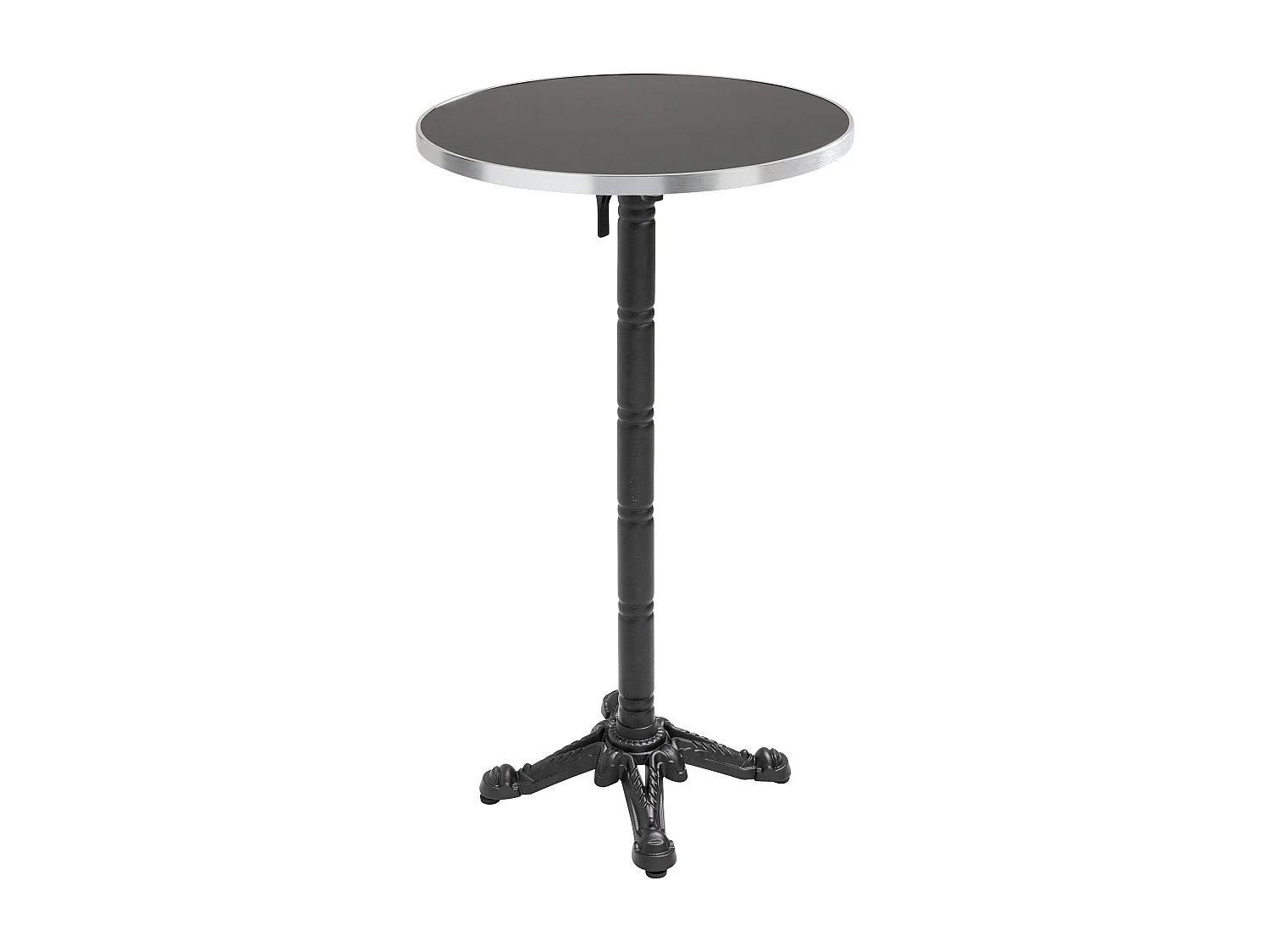 Table haute ronde 60 cm inclinable plateau noir/argent et pied noir