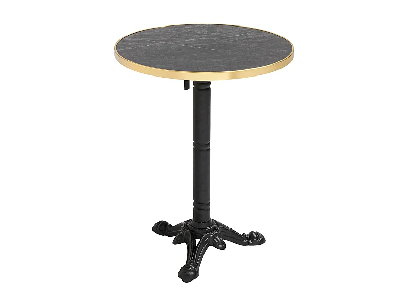 Ronde tafel 60 cm kantelbaar zwart/goud marmer en zwarte voet