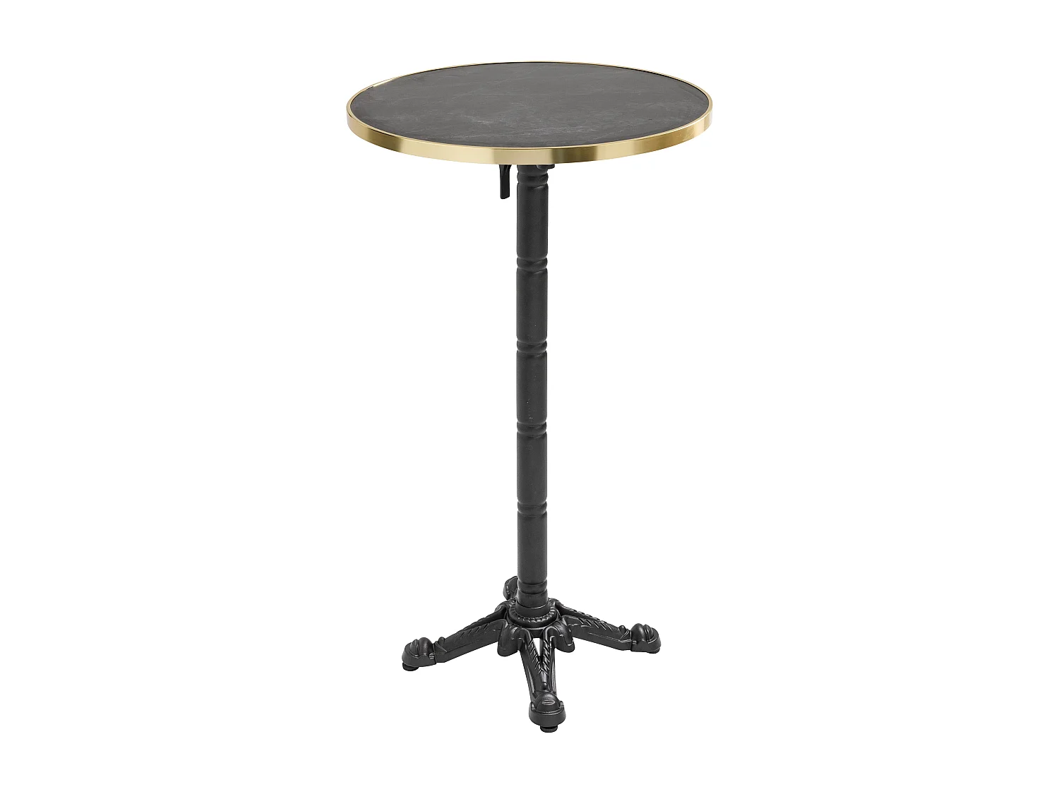 Table haute ronde 60 cm inclinable plateau marbre noir/doré et noir