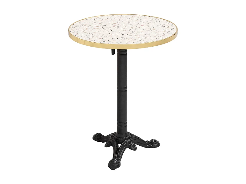 Table à mange ronde 60 cm inclinable terrazzo/doré et pied noir