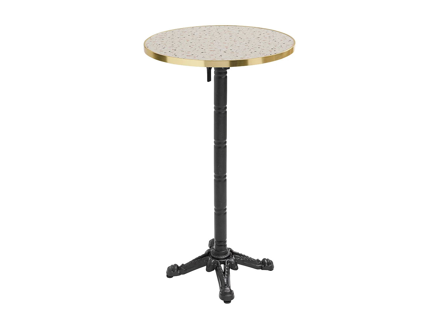 Table haute ronde 60 cm inclinable plateau terrazzo/doré et pied noir