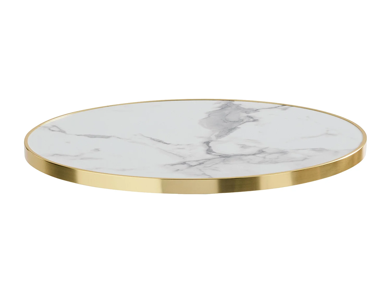 Table haute ronde 60 cm inclinable plateau marbre blanc/doré et noir