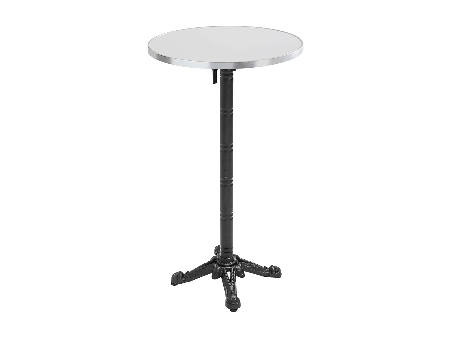 Table haute ronde 60 cm inclinable plateau blanc/argent et pied noir