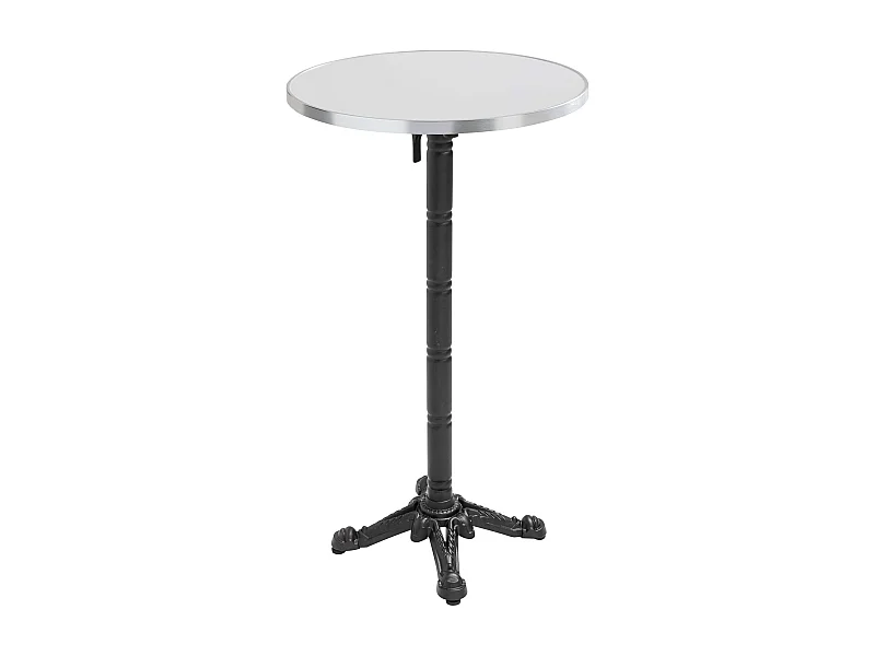 Table haute ronde 60 cm inclinable plateau blanc/argent et pied noir
