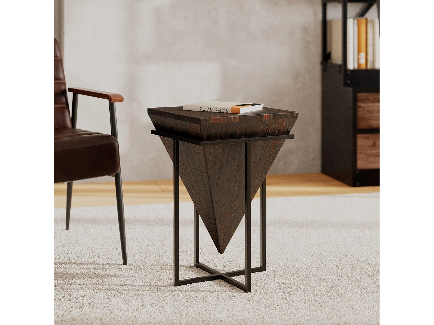 Moyenne table d'appoint en bois et métal - Shanghai