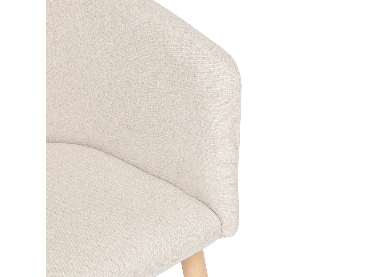 Chaise Fauteuil de table tissu Beige et pieds en métal aspect Bois naturel