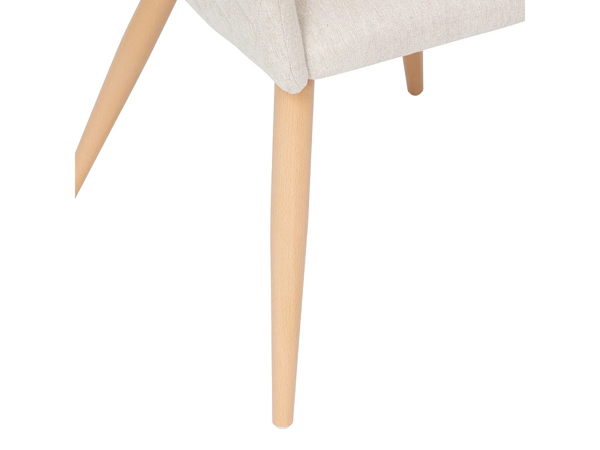 Chaise Fauteuil de table tissu Beige et pieds en métal aspect Bois naturel