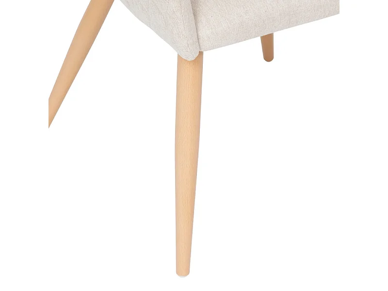 Chaise Fauteuil de table tissu Beige et pieds en métal aspect Bois naturel