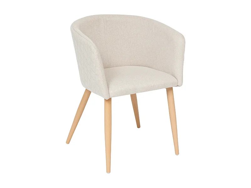 Chaise Fauteuil de table tissu Beige et pieds en métal aspect Bois naturel