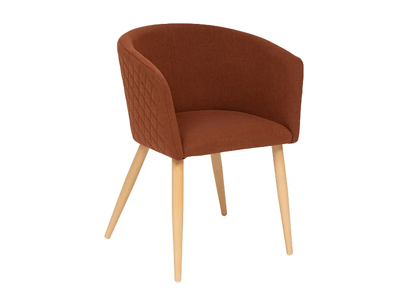 Chaise Fauteuil de table tissu Ambre et pieds en métal aspect Bois naturel