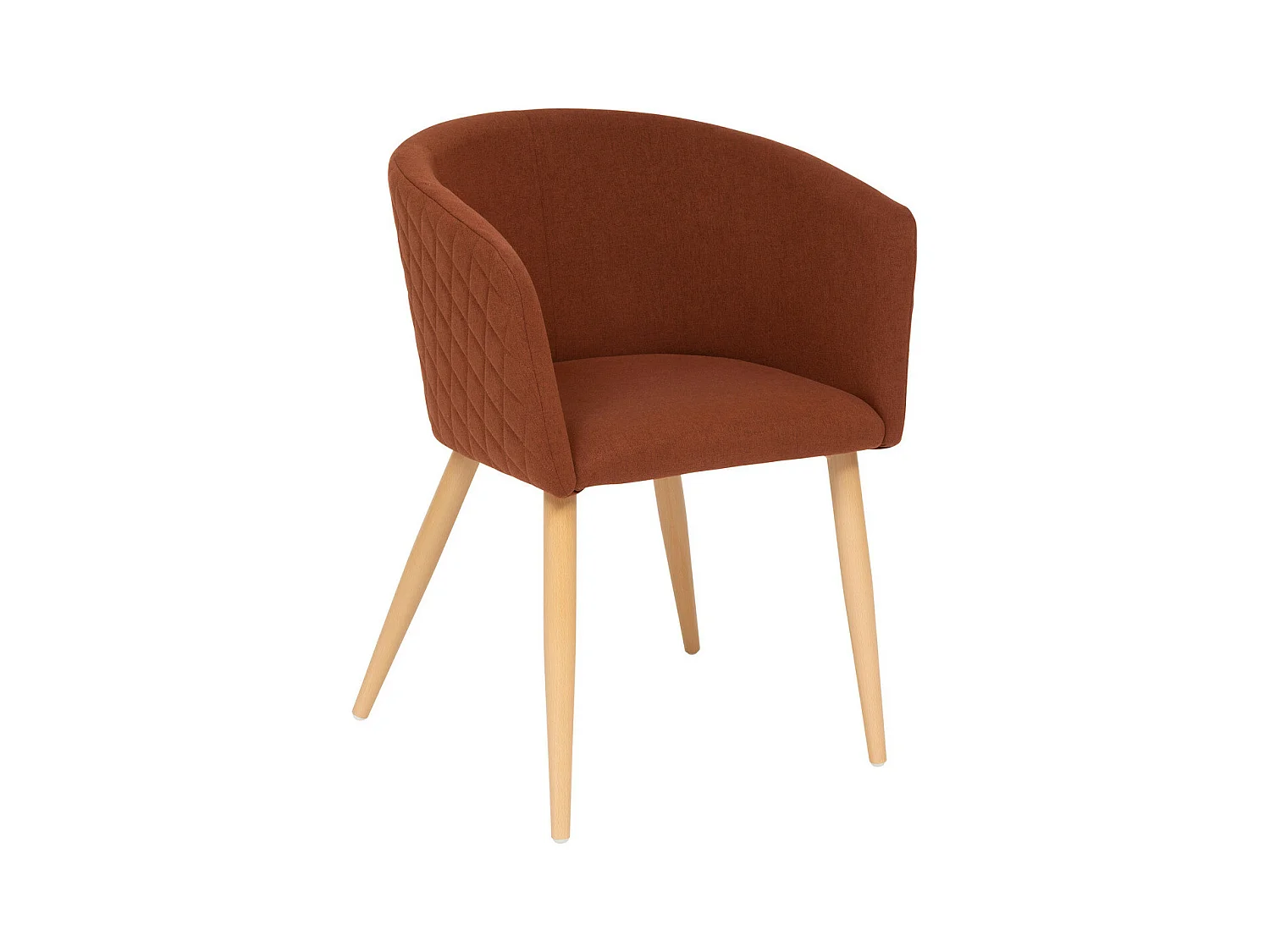 Chaise Fauteuil de table tissu Ambre et pieds en métal aspect Bois naturel