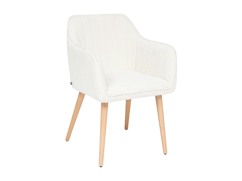 Chaise Fauteuil de table tissu Blanc à bouclettes et pieds en Bois H 83 cm