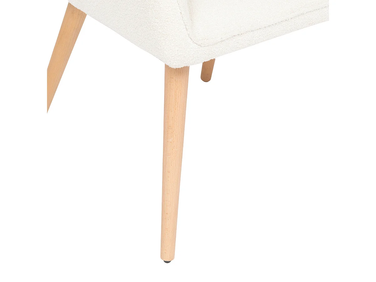 Chaise Fauteuil de table tissu Blanc à bouclettes et pieds en Bois H 83 cm