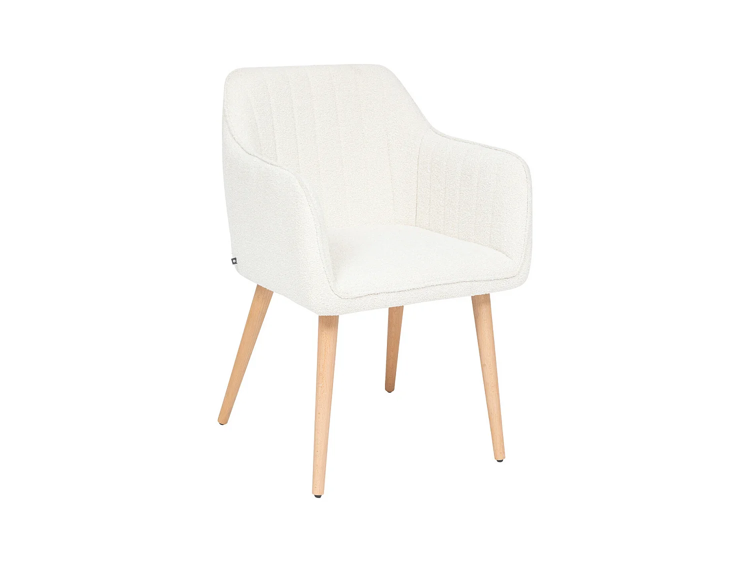 Chaise Fauteuil de table tissu Blanc à bouclettes et pieds en Bois H 83 cm