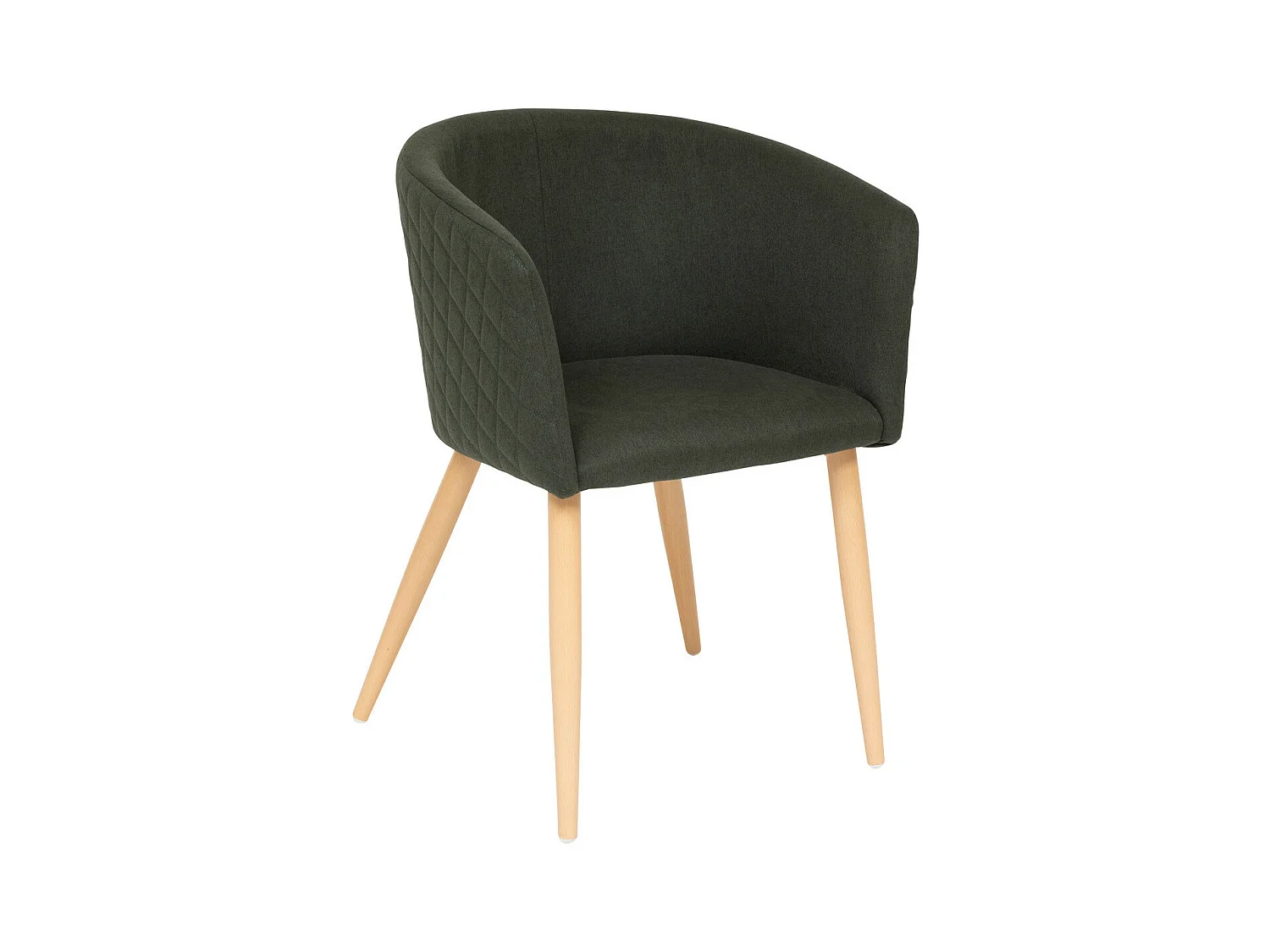 Chaise Fauteuil de table tissu Vert Cèdre et pieds en métal aspect Bois naturel