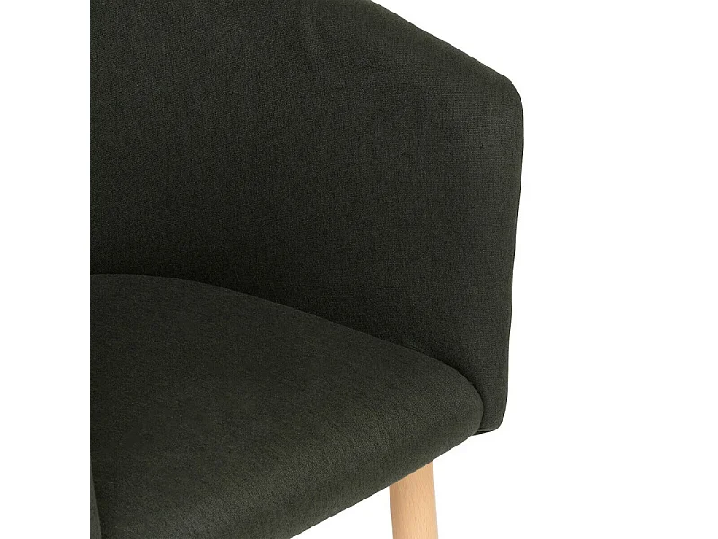 Chaise Fauteuil de table tissu Vert Cèdre et pieds en métal aspect Bois naturel