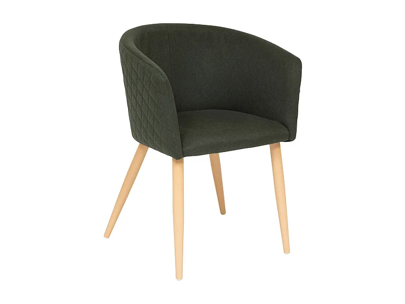 Chaise Fauteuil de table tissu Vert Cèdre et pieds en métal aspect Bois naturel