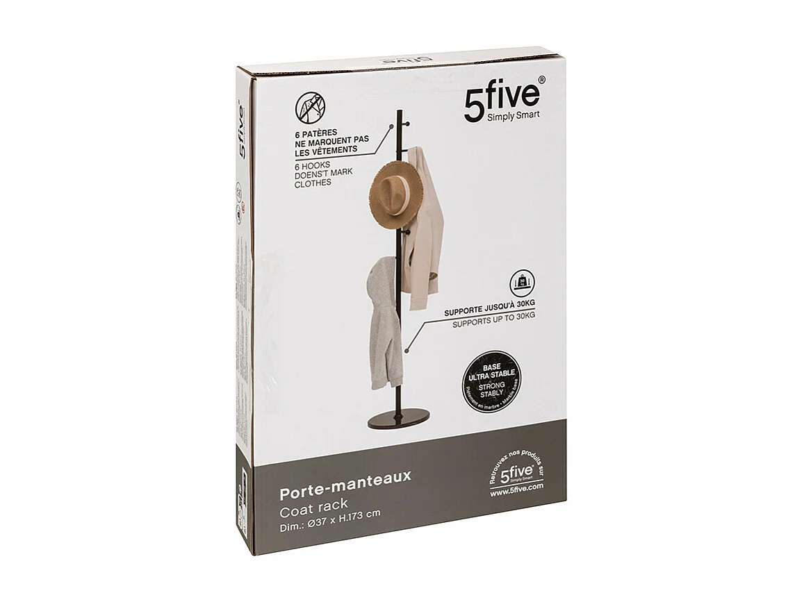 Porte-Manteaux 6 Tiges en Métal "Blackmarble" 173cm Noir