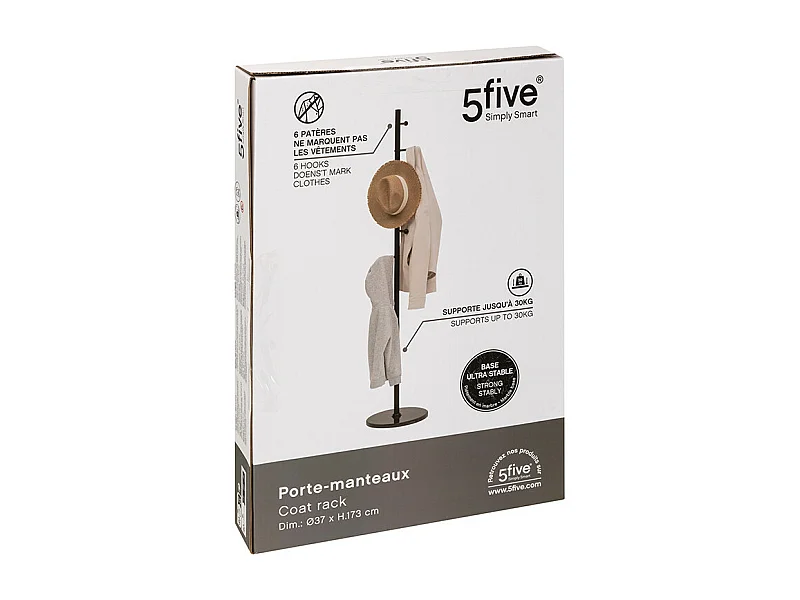 Porte-Manteaux 6 Tiges en Métal "Blackmarble" 173cm Noir