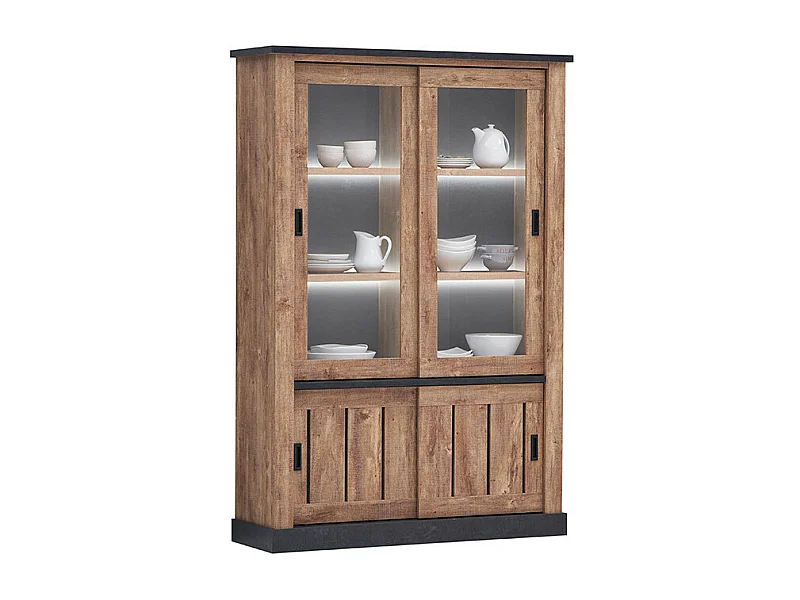 Vitrine 2 + 2 portes coulissantes avec éclairage LED Edouard